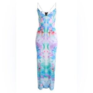AFRM Blur Blossom Tie Dye Maxi Dress V-Neck Spaghetti Strap Size S